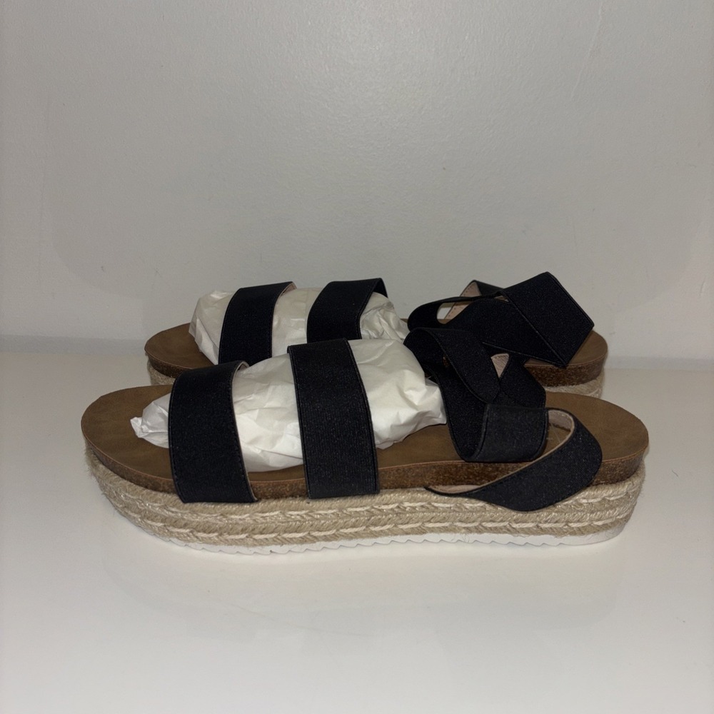 yoki Chiara-10 Black Elastic Strap Espadrille Platform Sandals Womens 10 chunky